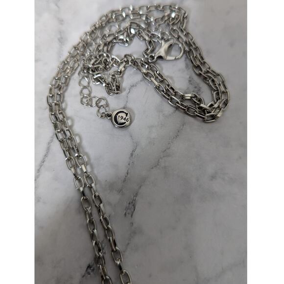 Signed C 1946 silver tone statement necklace green faceted drop floral design - Picture 6 of 8